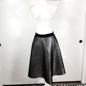 Ktoo Metallic Black Mesh Overlay A Line Circle Skirt, Size Medium